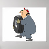 Affiche de mécanicien portant un pneu (Devant)