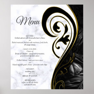 Affiche de menu abstrait noir en marbre blanc mode