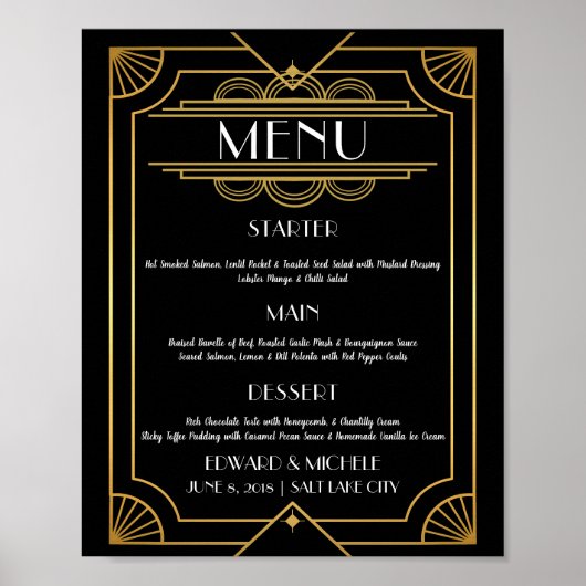 Affiche de menu Art Déco mariage hôtel (Devant)