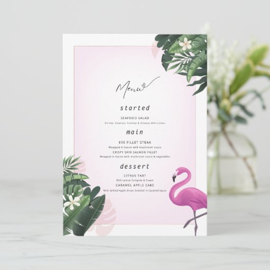Affiche de menu d'anniversaire flamant rose, Menu (Debout devant)