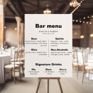 Affiche de menu de bar de mariage élégant minimali