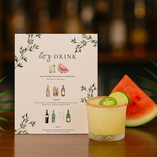 Affiche de menu de bar de mariage illustrée