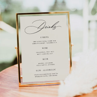 Affiche de menu de bar de mariage minimaliste crèm