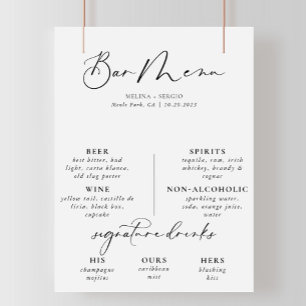 Affiche de menu de bar de mariage noir gris callig