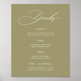Affiche de menu de bar de mariage vert matcha mini