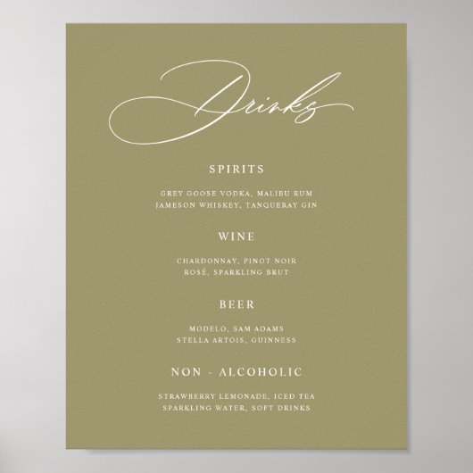 Affiche de menu de bar de mariage vert matcha mini (Devant)