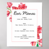 Affiche de menu de bar rose et blanc avec motif fl (Devant)