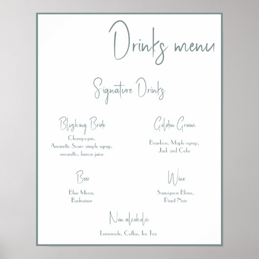 Affiche de menu de boissons de mariage modifiable (Devant)