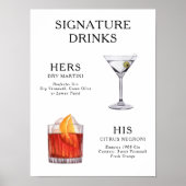 Affiche de menu de cocktail de mariage Boissons Si (Devant)