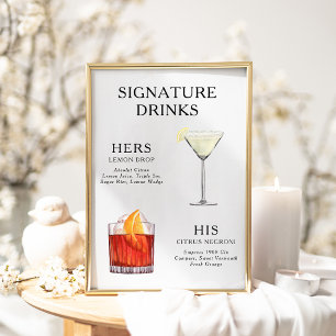 Affiche de menu de cocktail de mariage Boissons Si