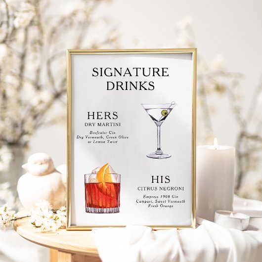 Affiche de menu de cocktail de mariage Boissons Si