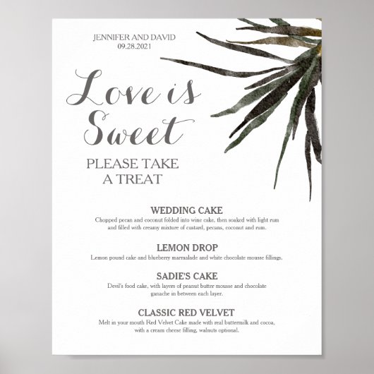 Affiche de menu de desserts de mariage tropical su (Devant)