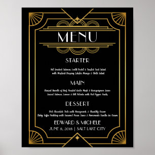 Affiche de menu de mariage et d'hôtel Art Déco imp