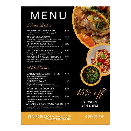 Affiche de menu de restaurant modifiable (Devant)