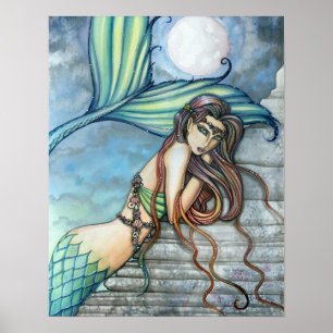 Affiche de mermaid belle en aquarelle