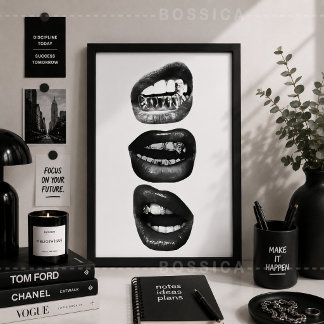 Affiche de mode Edgey Lips en noir et blanc Art mu