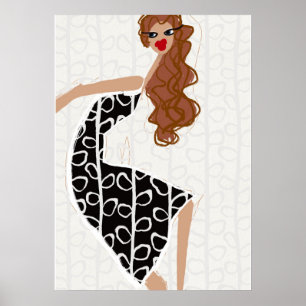 Affiche de mode Fille heureuse dansant Noir Blanc