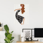 Affiche de mode Fille heureuse dansant Noir Blanc (Bureau à domicile)