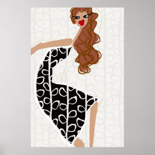 Affiche de mode Fille heureuse Danse Noir Blanc