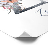 Affiche de monogramme à l'aquarelle florale bleue  (Coin)