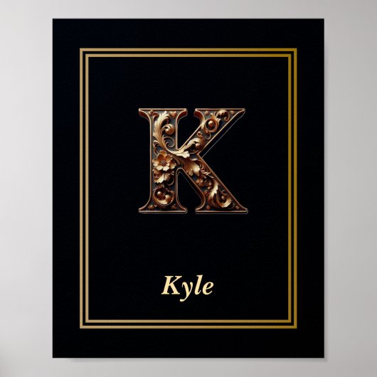 Affiche de monogramme de lettre K baroque de luxe  (Devant)