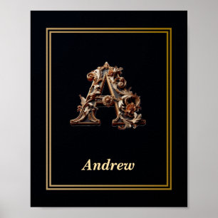 Affiche de monogramme de luxe lettre A baroque