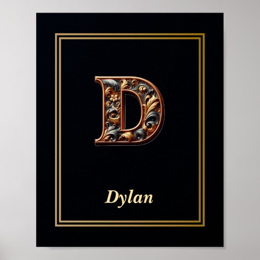 Affiche de monogramme lettre D baroque de luxe (Devant)