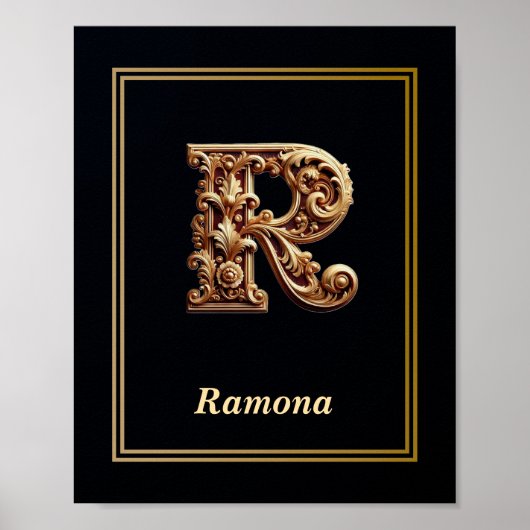 Affiche de monogramme lettre R baroque de luxe  (Devant)