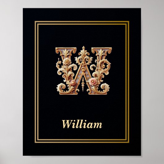 Affiche de monogramme lettre W baroque de luxe (Devant)
