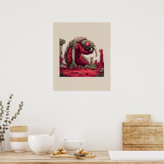 Affiche de Monstre Ver Alien Rouge Géant (Cuisine)