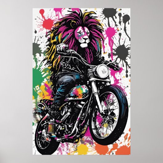 Affiche de motard lion gothique - Cadeau de décora (Devant)