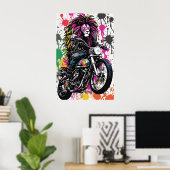Affiche de motard lion gothique - Cadeau de décora (Bureau à domicile)