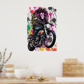 Affiche de motard lion gothique - Cadeau de décora (Cuisine)