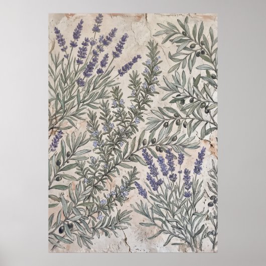 Affiche de motif botanique à l'olive lavande (Devant)