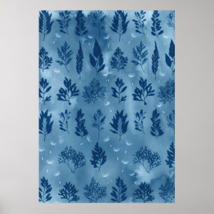 Affiche de motif cyanotype d'herbier d'algues indi