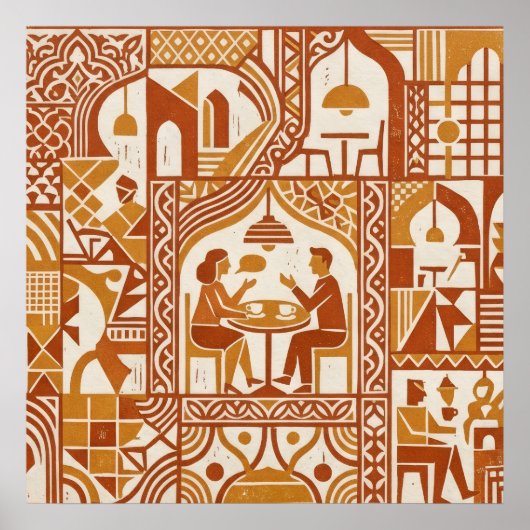 Affiche de motif de café Ochre Folk (Devant)