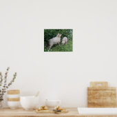 Affiche de moutons mignons mangeant des feuilles (Cuisine)