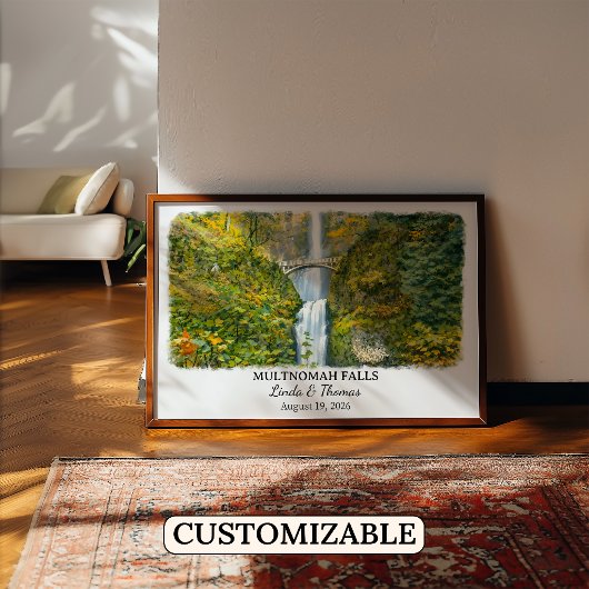 Affiche de Multnomah Falls Oregon, Aquarelle, Pers