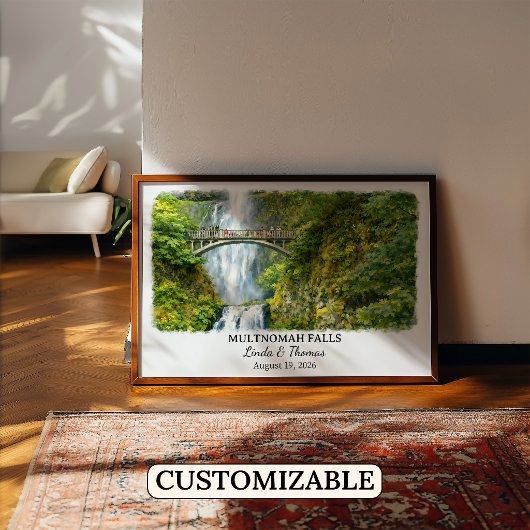 Affiche de Multnomah Falls Oregon, Aquarelle, Sur
