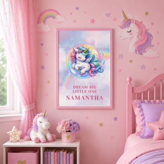 Affiche de mur d'anniversaire de licorne rose viol