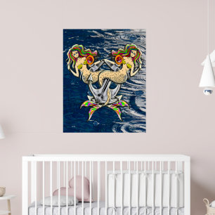 Affiche de mur de sirène nautique océanique liée