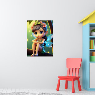Affiche de mur d'enfant de fée de pixie bleu color