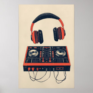 Affiche de musique rétro mélangeur DJ et impressio