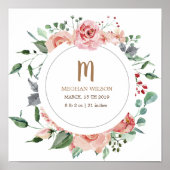 Affiche de naissance bébé à monogramme Midnight Bl (Devant)