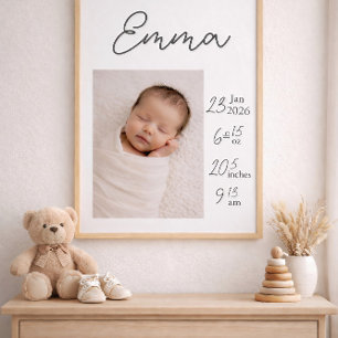 Affiche de naissance de bébé personnalisée minimal