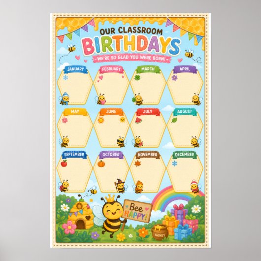 Affiche de naissance de classe à thème abeille (Devant)