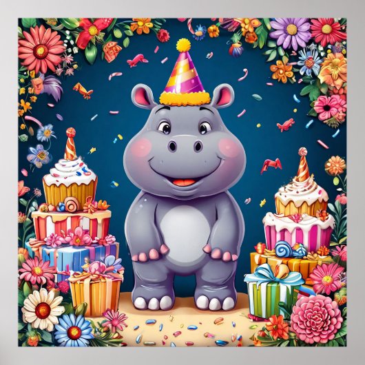 🎉 Affiche de naissance d'hippopotame mignon Gâtea (Devant)