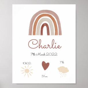 Affiche de naissance personnalisée arc-en-ciel