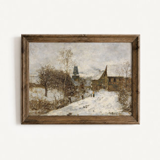 Affiche de neige de village d'hiver antique