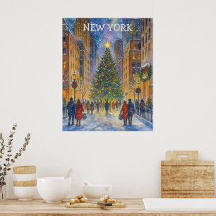 Affiche de Noël à New York, Scène de ville hiverna